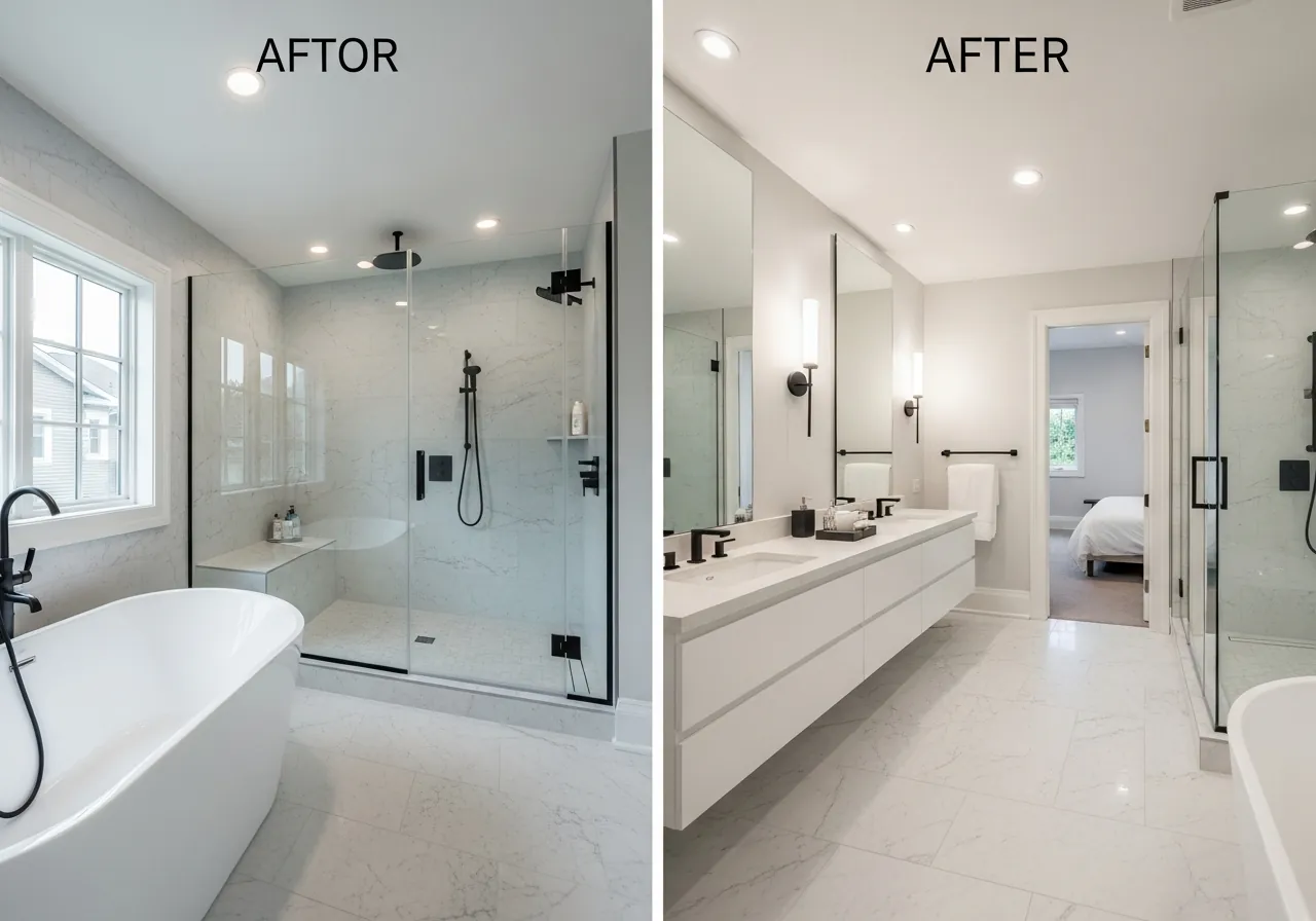 After: Primary Spa Suite — Steam Shower & Soaking Tub renovation by Three Brothers Kitchens and Baths