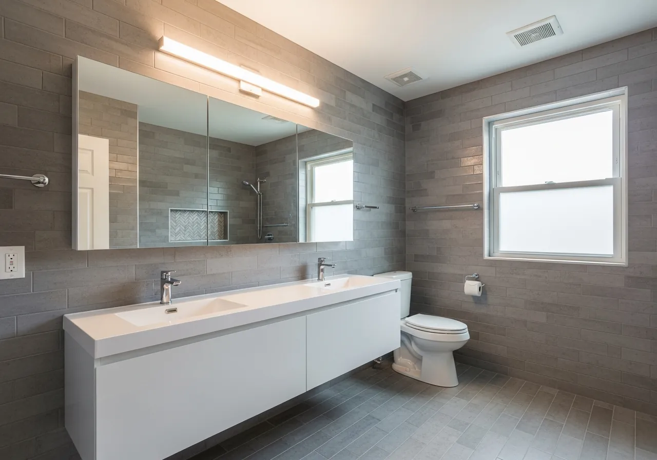 After: Family Bath — Double Vanity & Subway Tile renovation by Three Brothers Kitchens and Baths