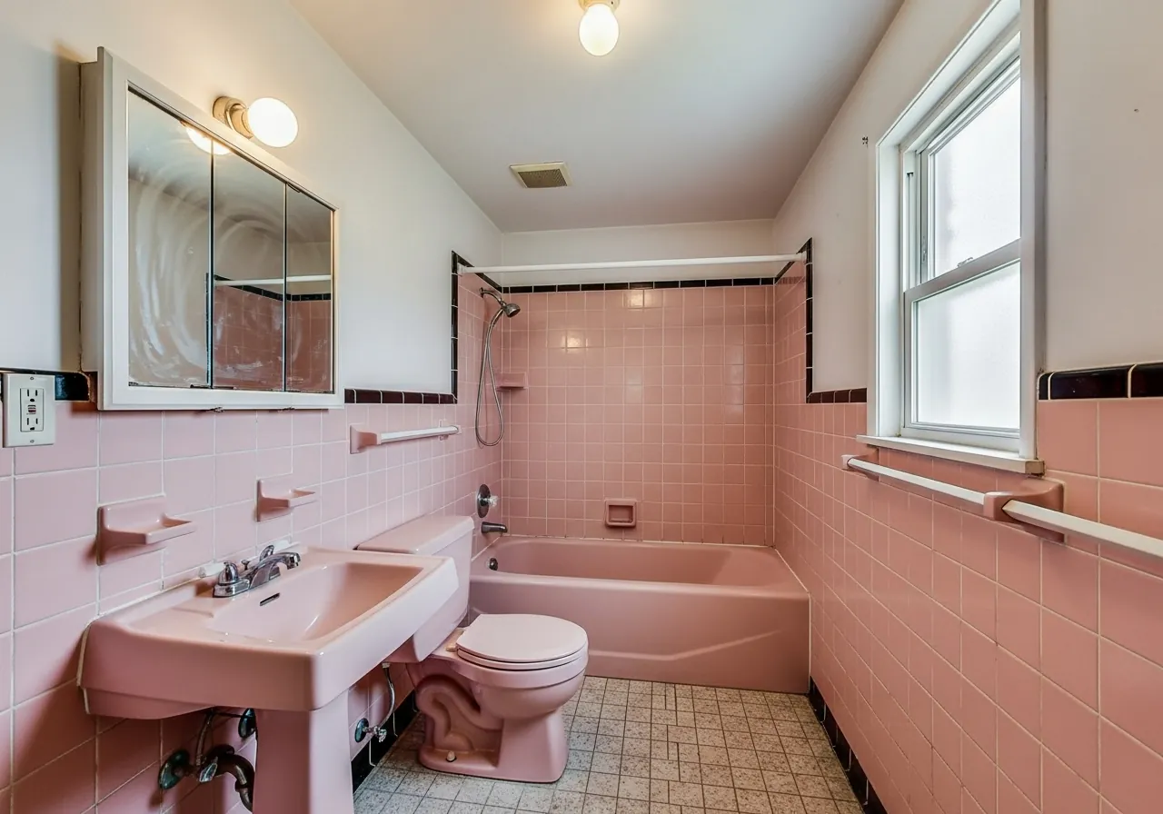 Before: Family Bath — Double Vanity & Subway Tile — Three Brothers Kitchens and Baths