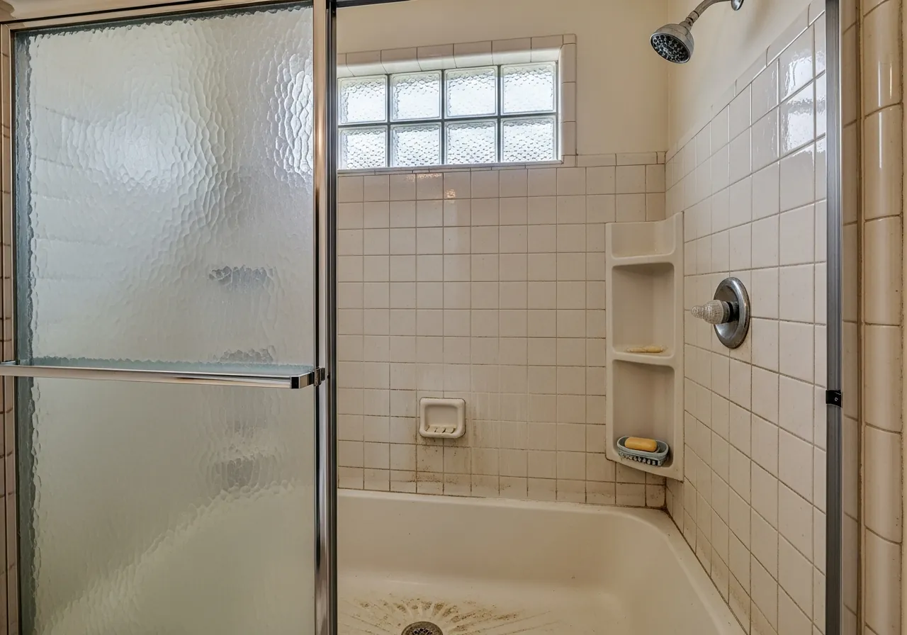 Before: Walk-In Shower — Calacatta Marble & Rain Head — Three Brothers Kitchens and Baths
