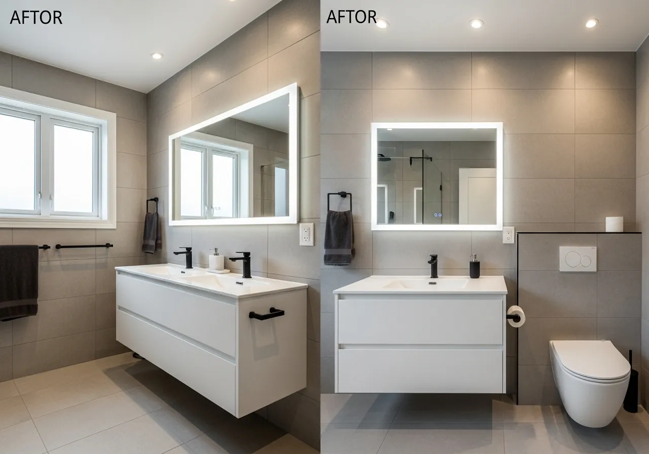 After: Master Vanity — Floating Double & Matte Black renovation by Three Brothers Kitchens and Baths