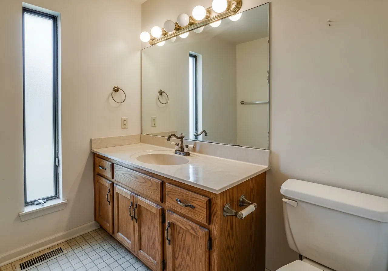 Before: Master Vanity — Floating Double & Matte Black — Three Brothers Kitchens and Baths