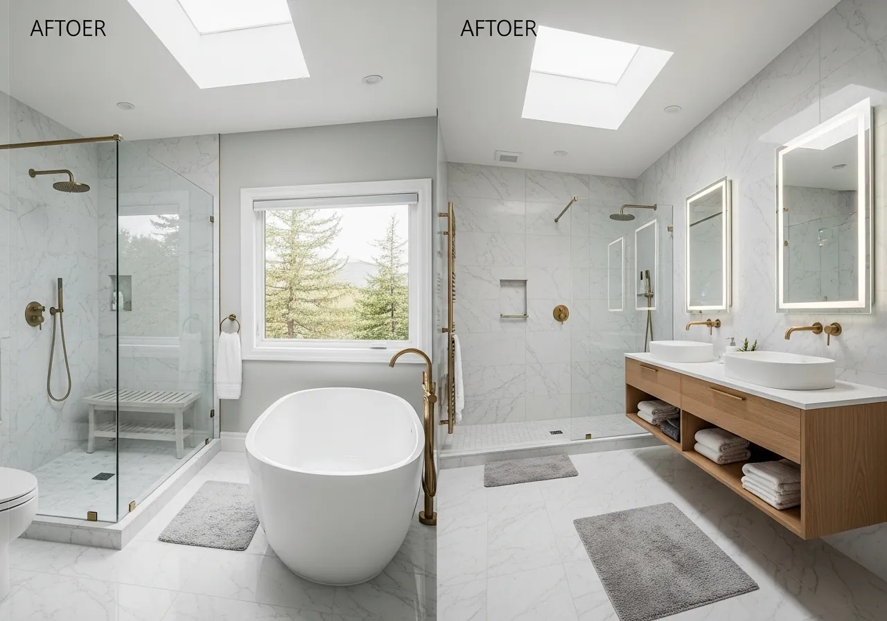 After: Spa Master Bath — Curbless Shower & Soaking Tub renovation by Three Brothers Kitchens and Baths