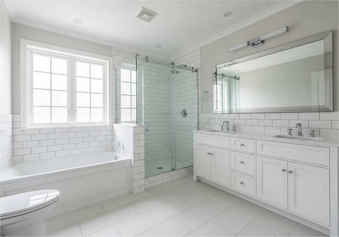 After: Family Bathroom Refresh — Clean & Timeless renovation by Three Brothers Kitchens and Baths