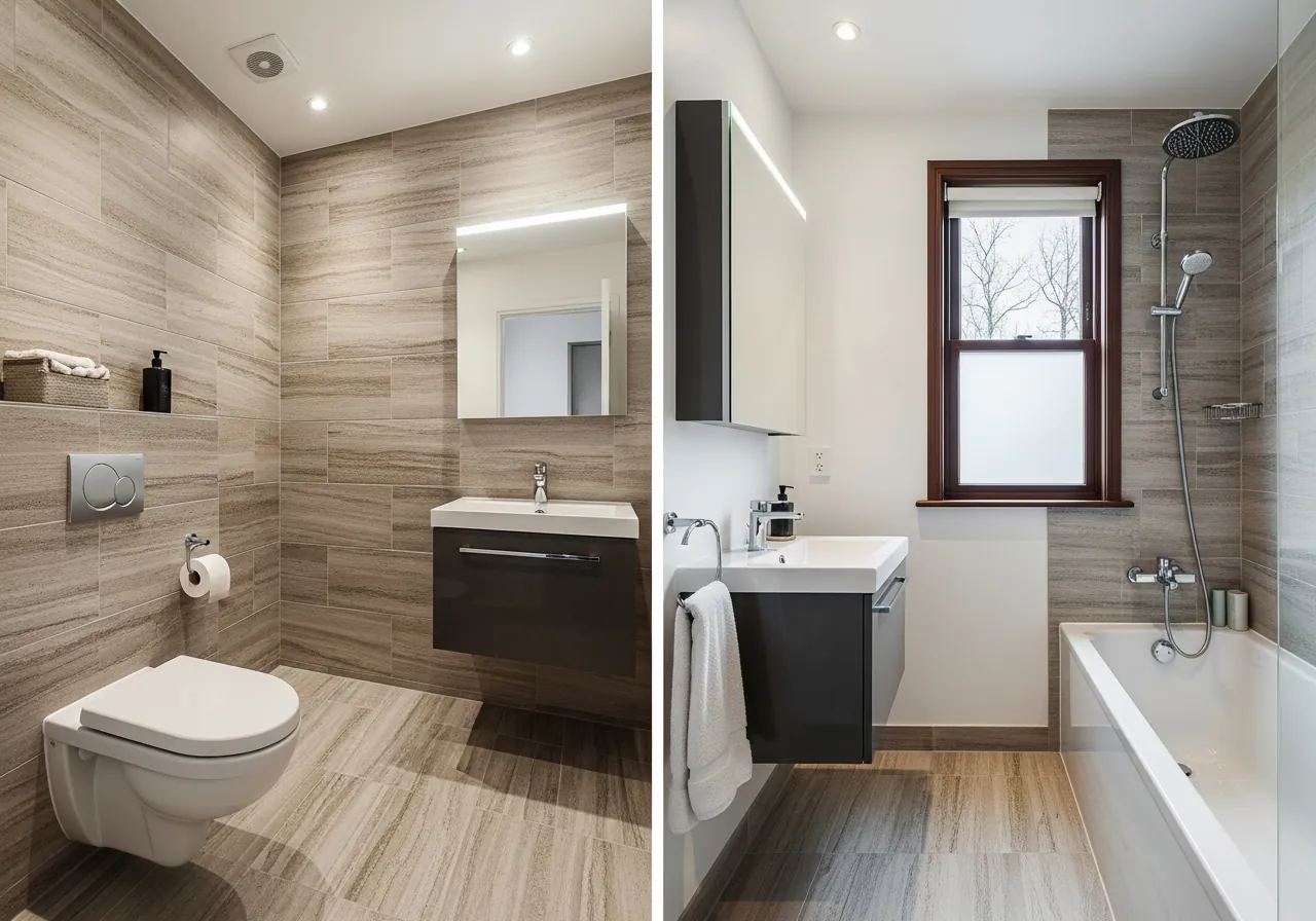 After: Tiny Guest Bath — Space-Maximized Luxury renovation by Three Brothers Kitchens and Baths
