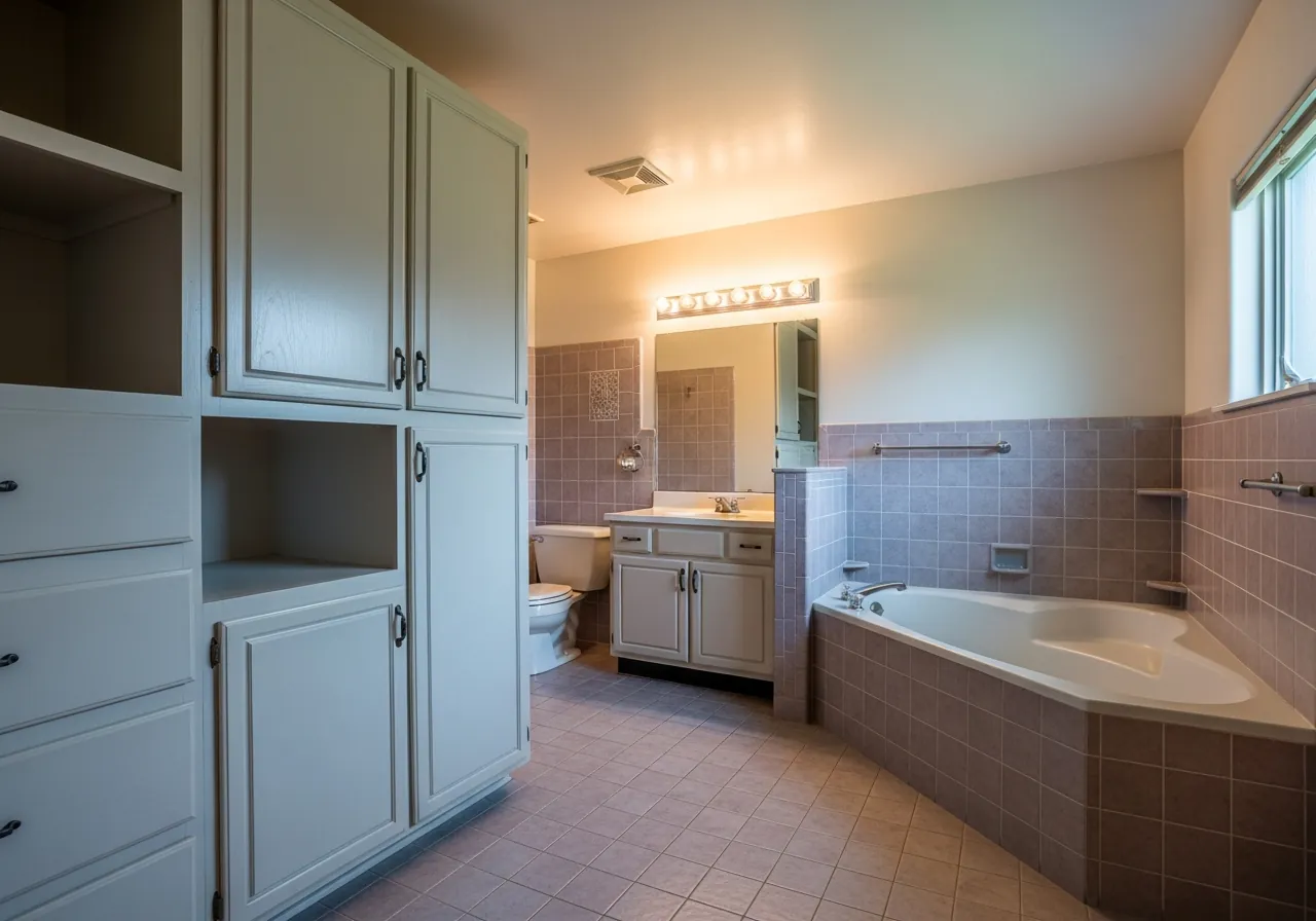 Before: Master Bath — Built-In Storage & Herringbone Shower — Three Brothers Kitchens and Baths