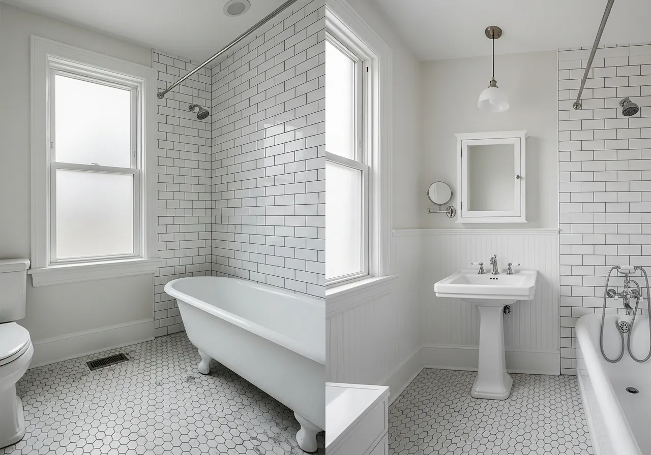 After: Vintage Bath Restored — Hex Tile & Classic Fixtures renovation by Three Brothers Kitchens and Baths