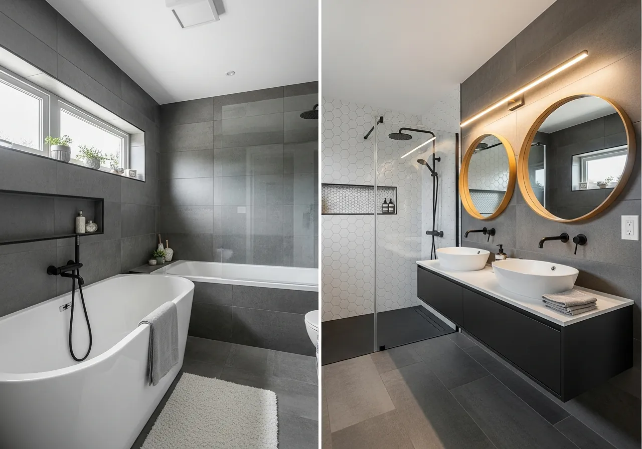 After: Bold Contemporary — Concrete Tile & Matte Black renovation by Three Brothers Kitchens and Baths