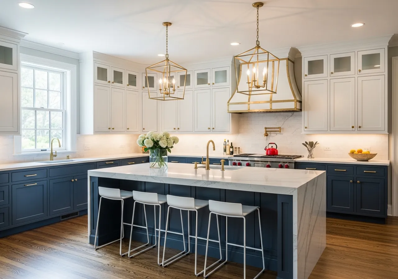 After: Navy Island Kitchen — Quartz & Wolf Range renovation by Three Brothers Kitchens and Baths