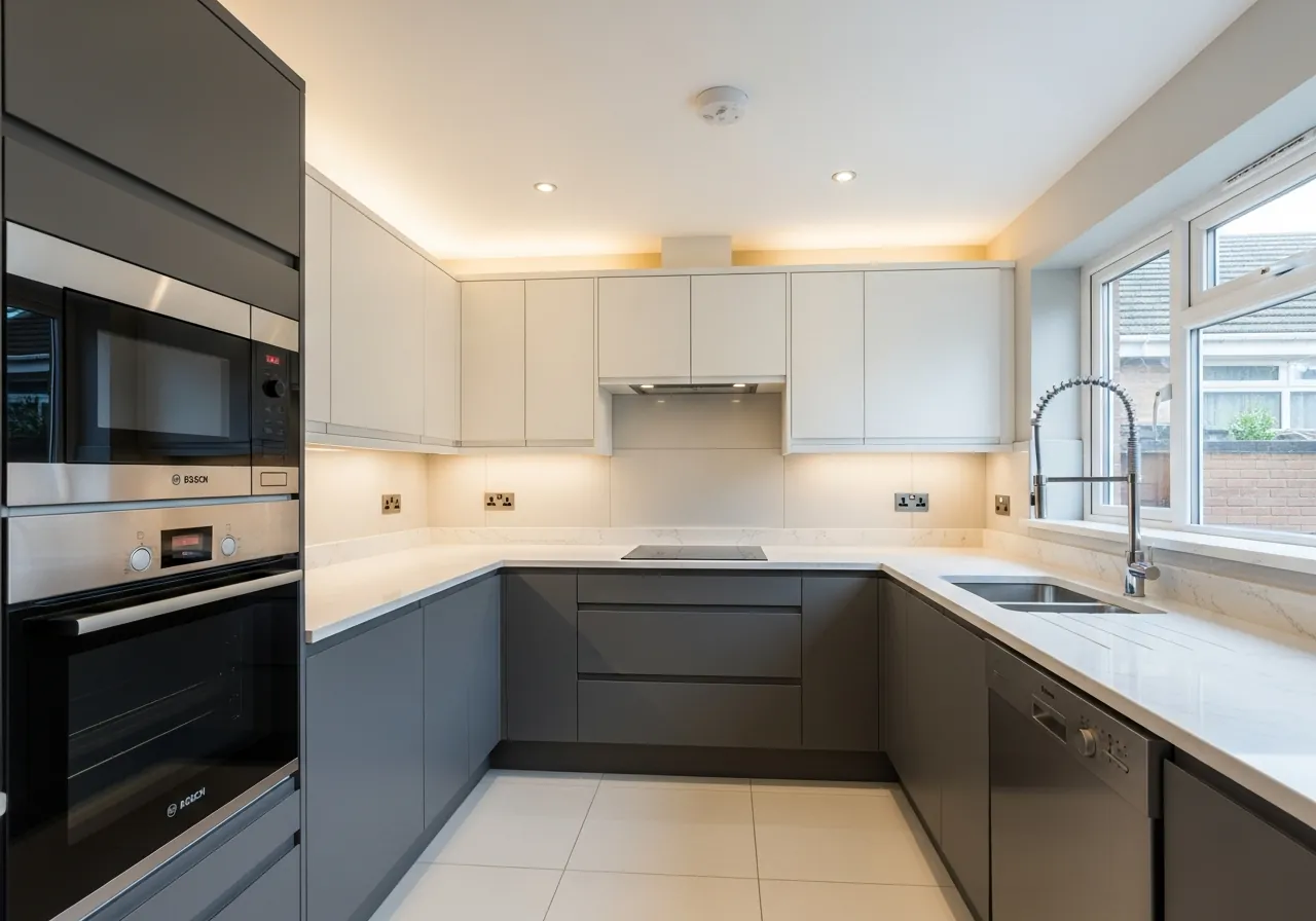 After: Contemporary Two-Tone — Charcoal & White renovation by Three Brothers Kitchens and Baths