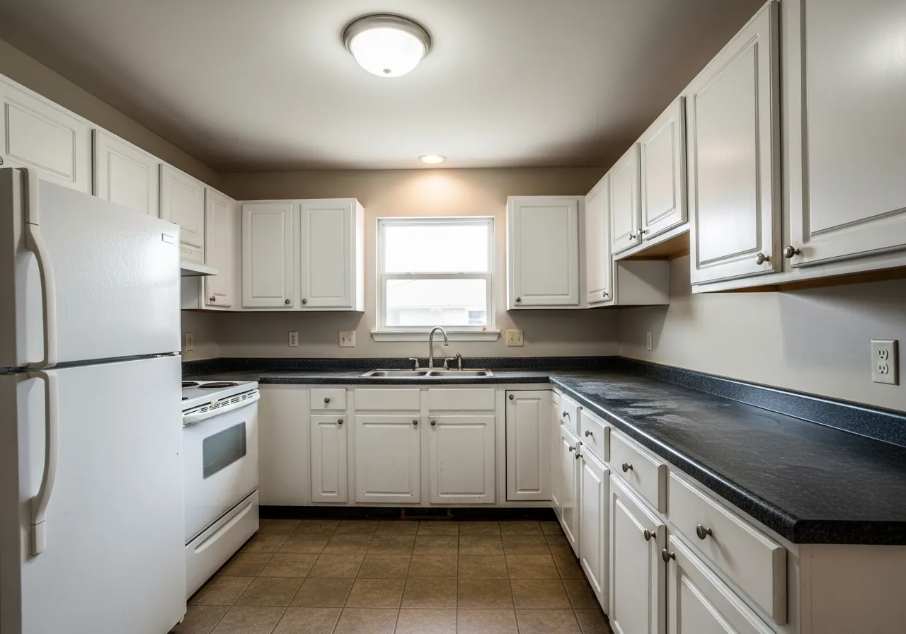 Before: Moody Dark Kitchen — Black & Brass — Three Brothers Kitchens and Baths