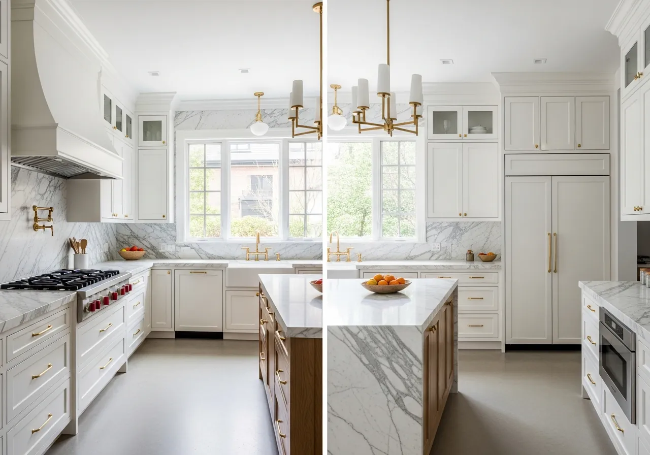 After: White Oak & Calacatta — Sub-Zero & Wolf Suite renovation by Three Brothers Kitchens and Baths