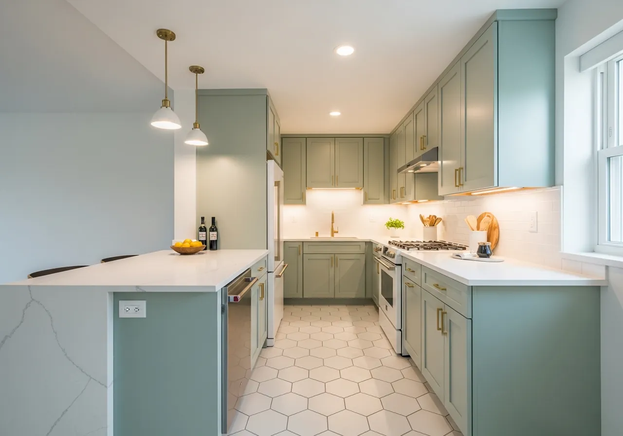 After: Sage Green Condo Kitchen — Maximized Space renovation by Three Brothers Kitchens and Baths