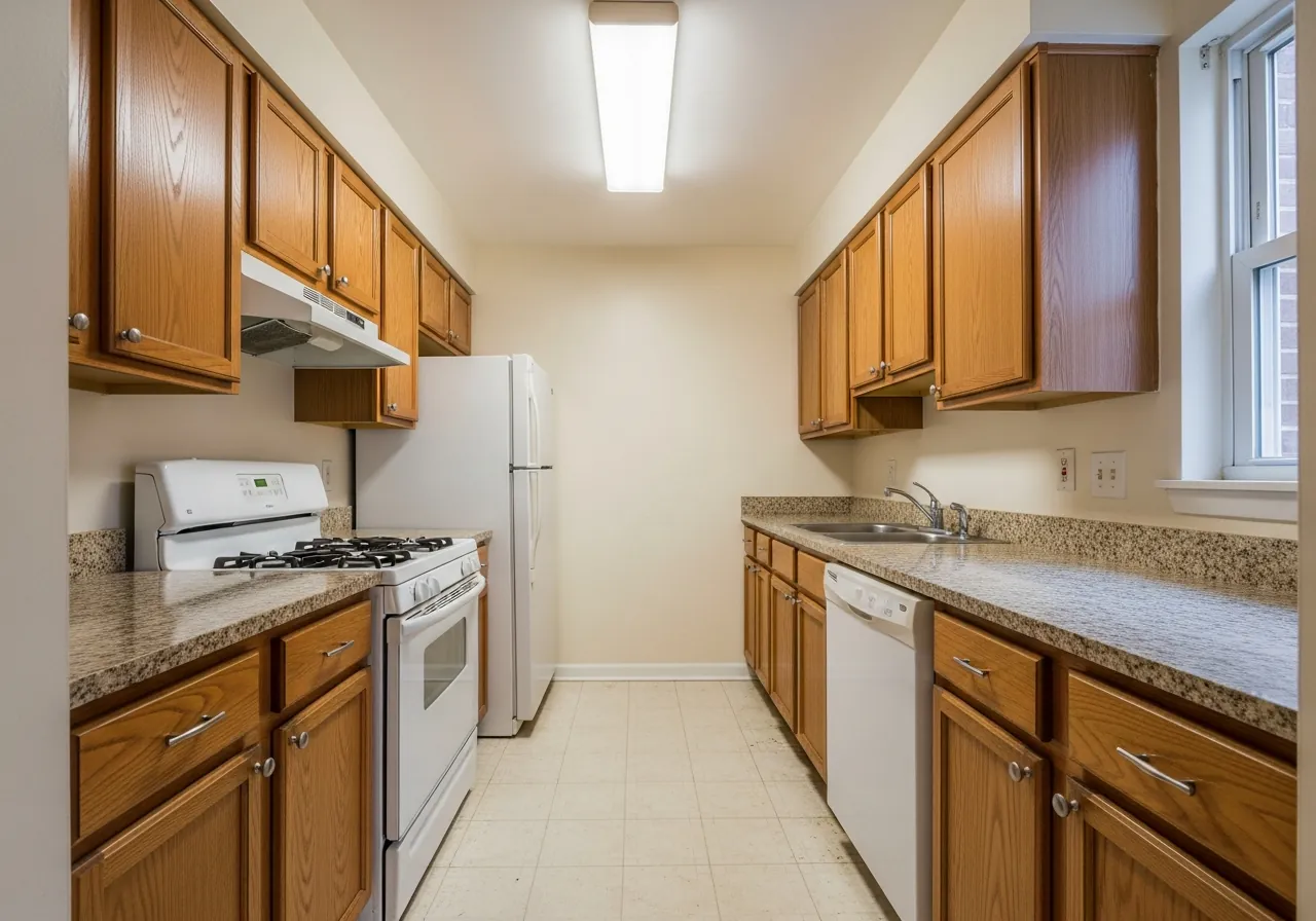 Before: Sage Green Condo Kitchen — Maximized Space — Three Brothers Kitchens and Baths