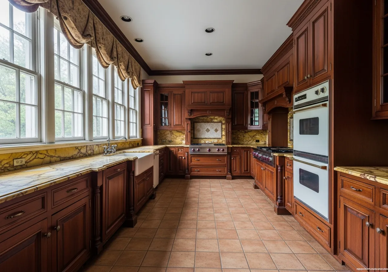 Before: Grand Kitchen — La Cornue Range & Crystal Chandelier — Three Brothers Kitchens and Baths