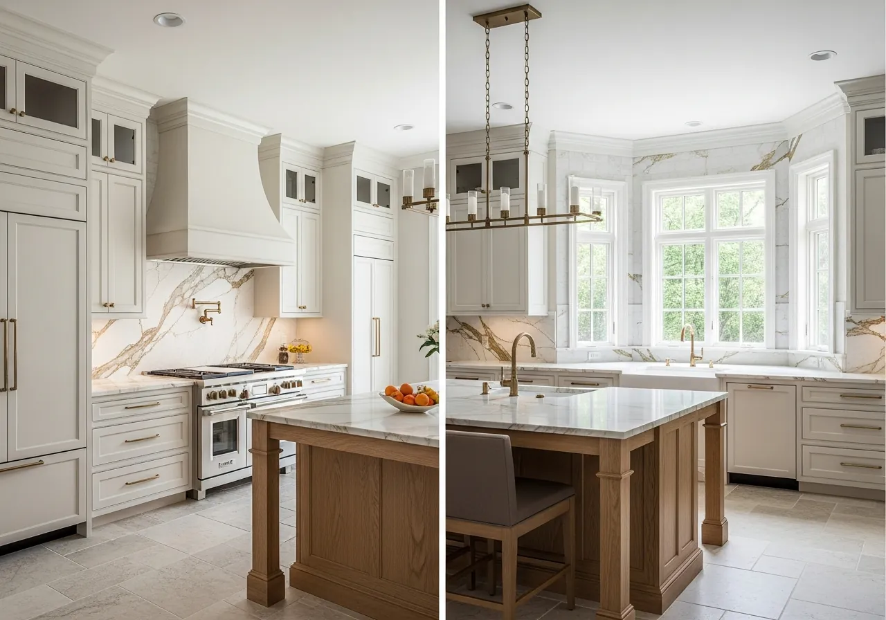 After: Modernized McMansion — Oak Veneer & Calacatta Gold renovation by Three Brothers Kitchens and Baths
