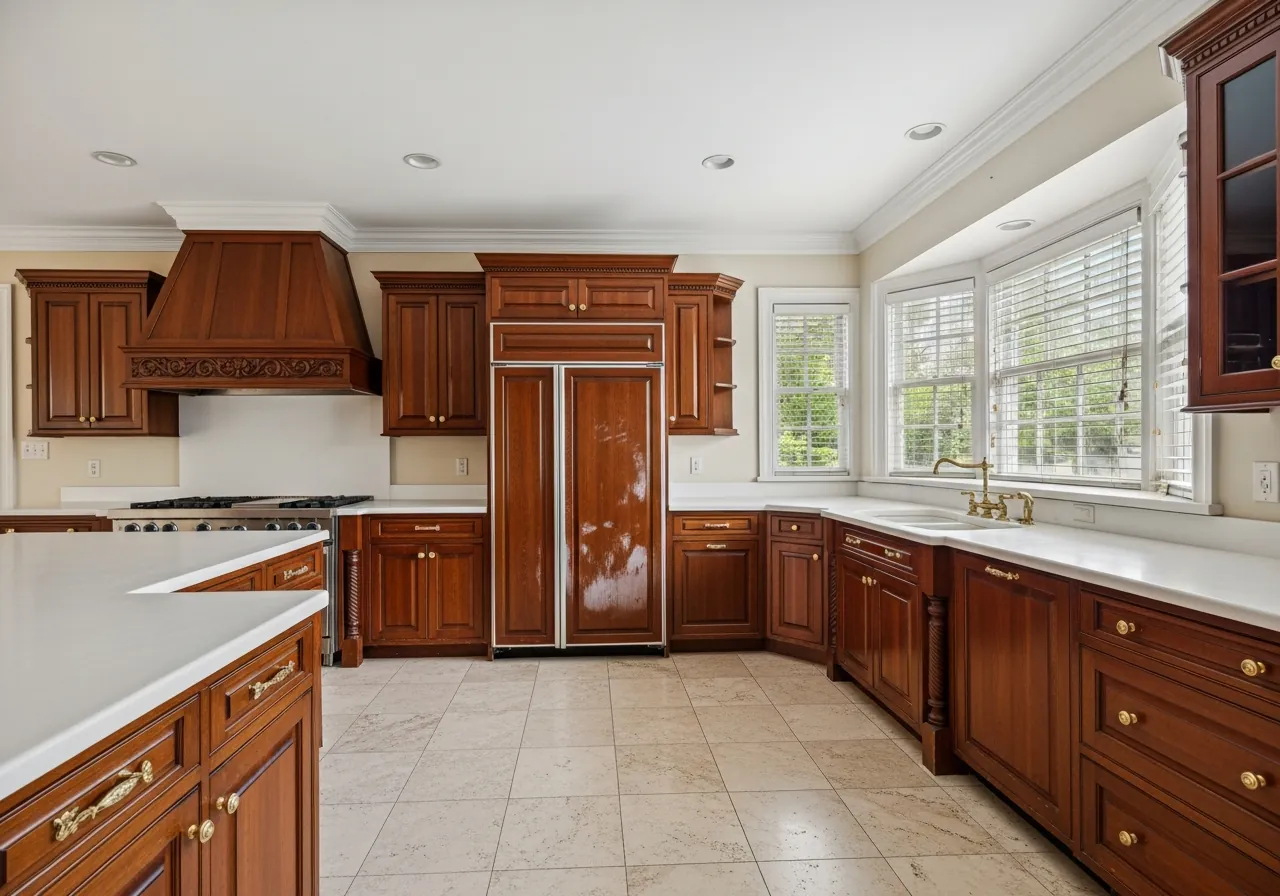 Before: Modernized McMansion — Oak Veneer & Calacatta Gold — Three Brothers Kitchens and Baths