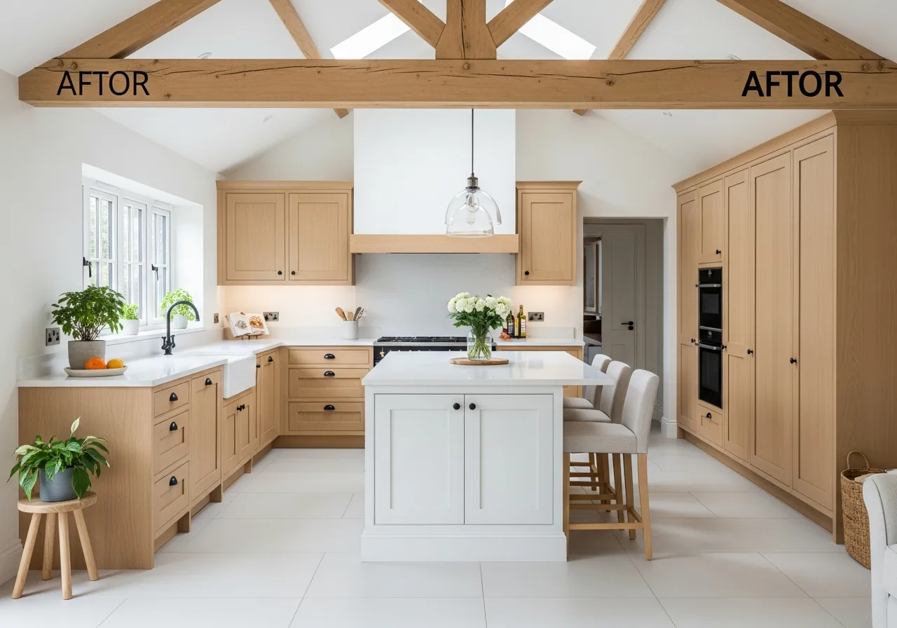 After: Scandinavian Split-Level — Light Oak & White Quartz renovation by Three Brothers Kitchens and Baths