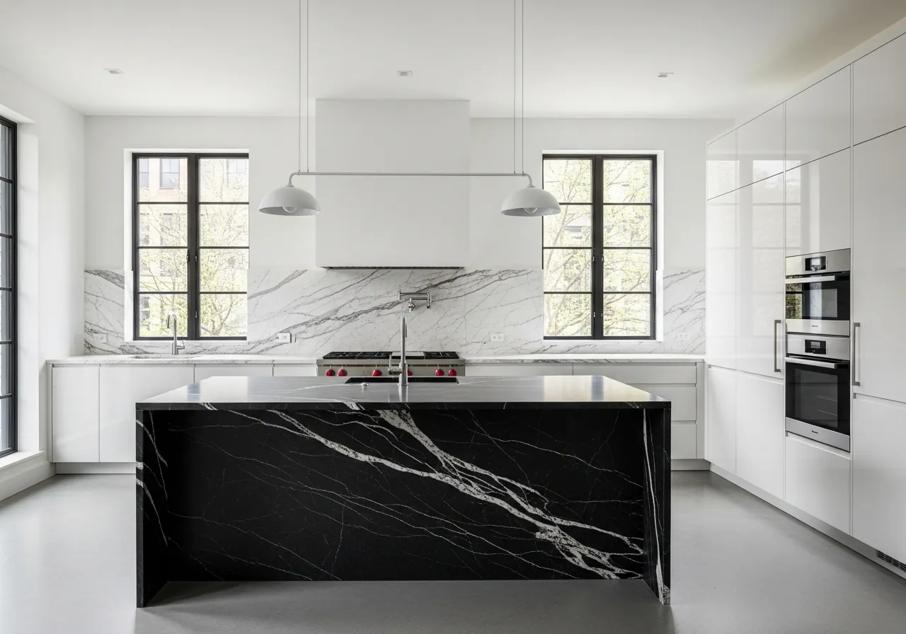 After: Gut Renovation — White Lacquer & Nero Marquina renovation by Three Brothers Kitchens and Baths