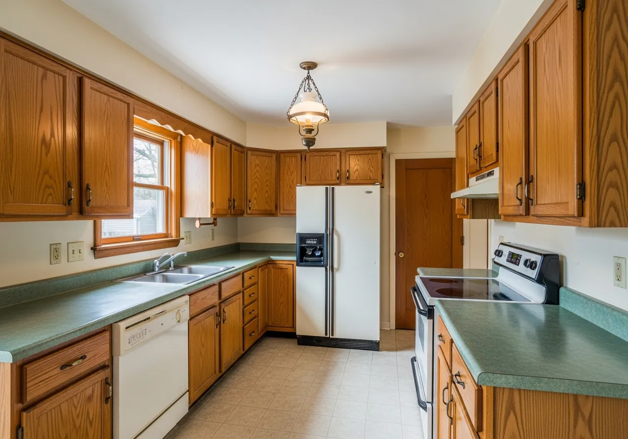 Before: L-Shape to U-Shape — Sage & Brass with Island — Three Brothers Kitchens and Baths