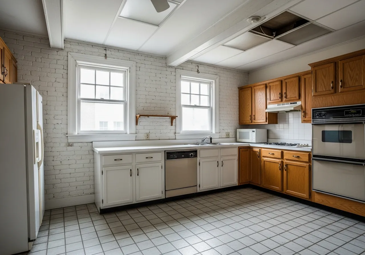 Before: Exposed Brick Restoration — Navy & Reclaimed Oak — Three Brothers Kitchens and Baths